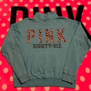 VS Pink aqua cheetah half zip Sz m